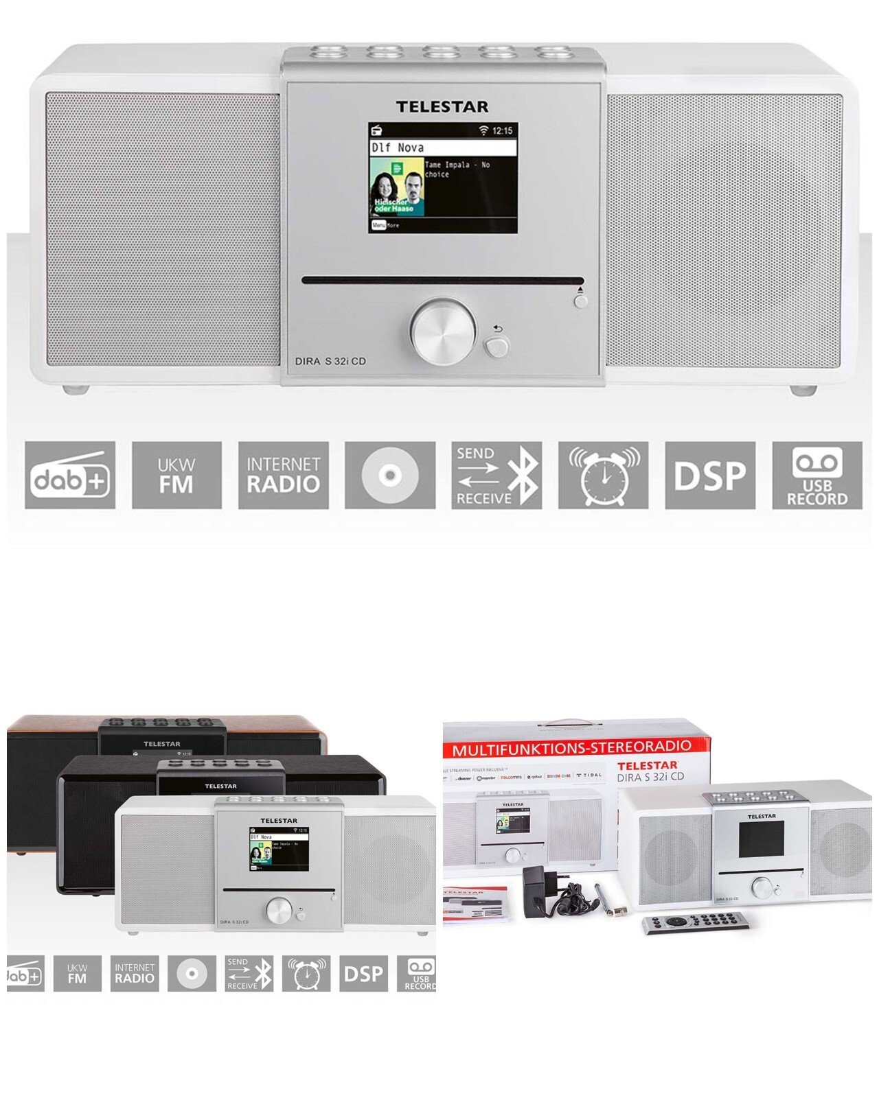 Radio internet wifi et lecteur cd s32i avec tuner dab fm de salon noir