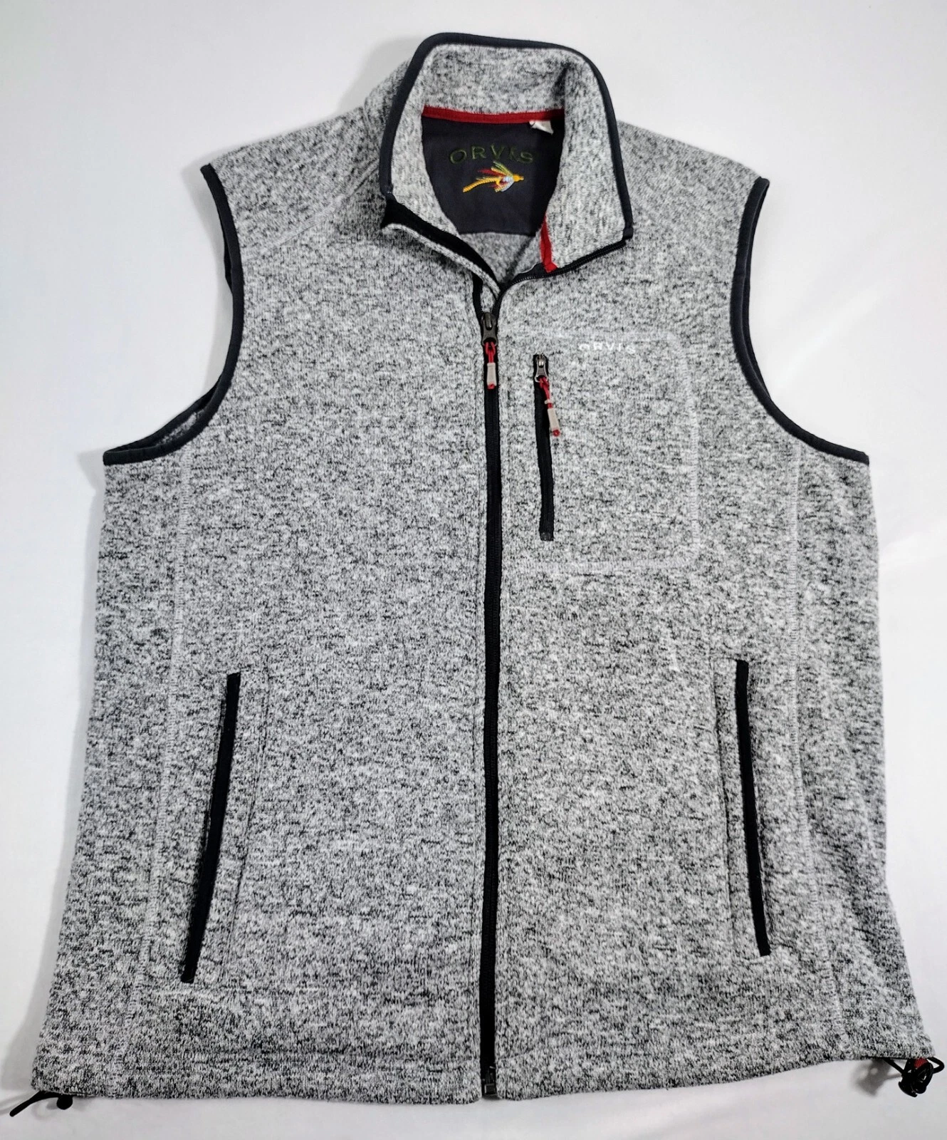 Orvis Vest Mens Sz L Gray Heathered Denali Full Zip Fleece Sleeveless Hiking