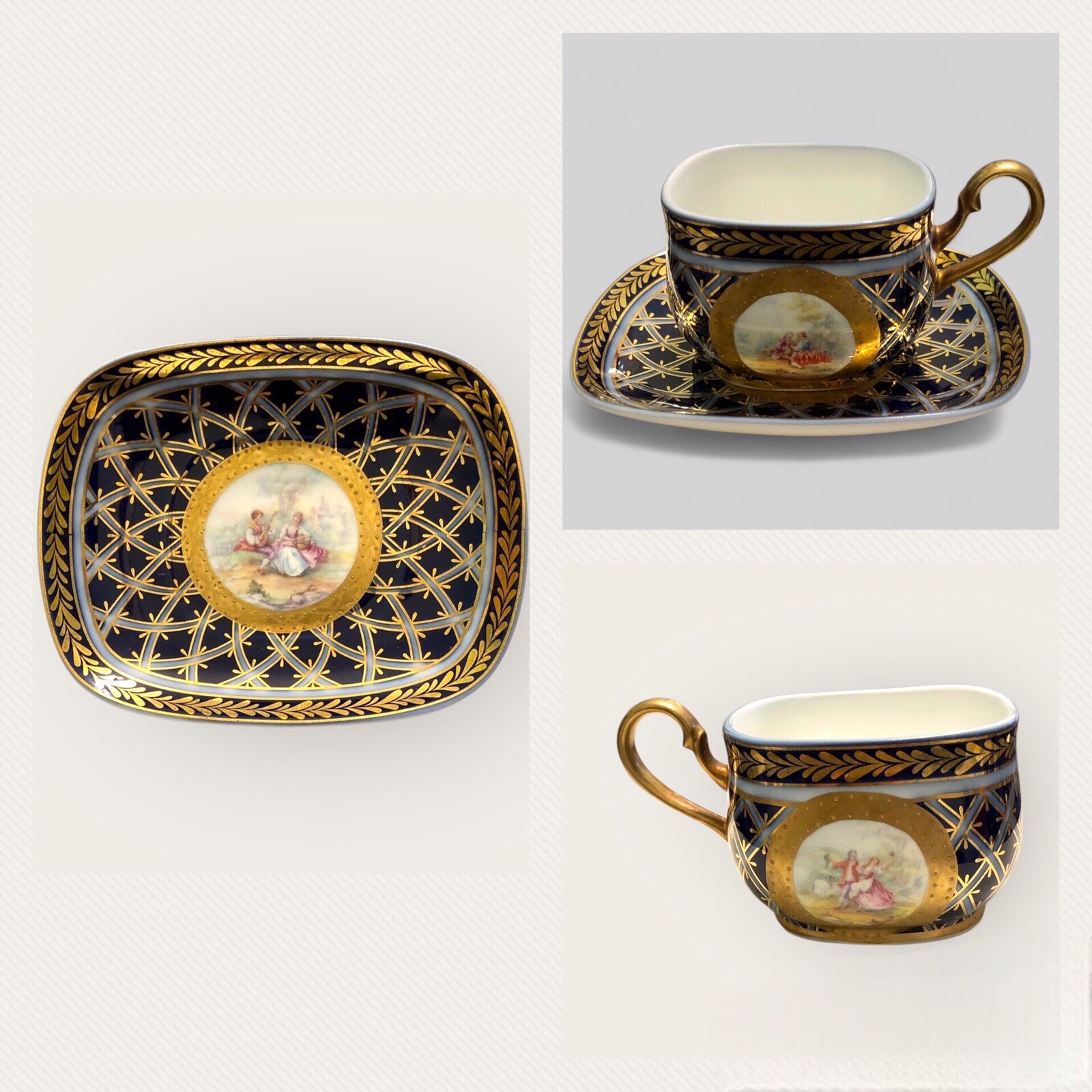 Tazza da Te Collezione Porcellana Griffe Milano Vintage Blu Cobalto Oro Zecchino