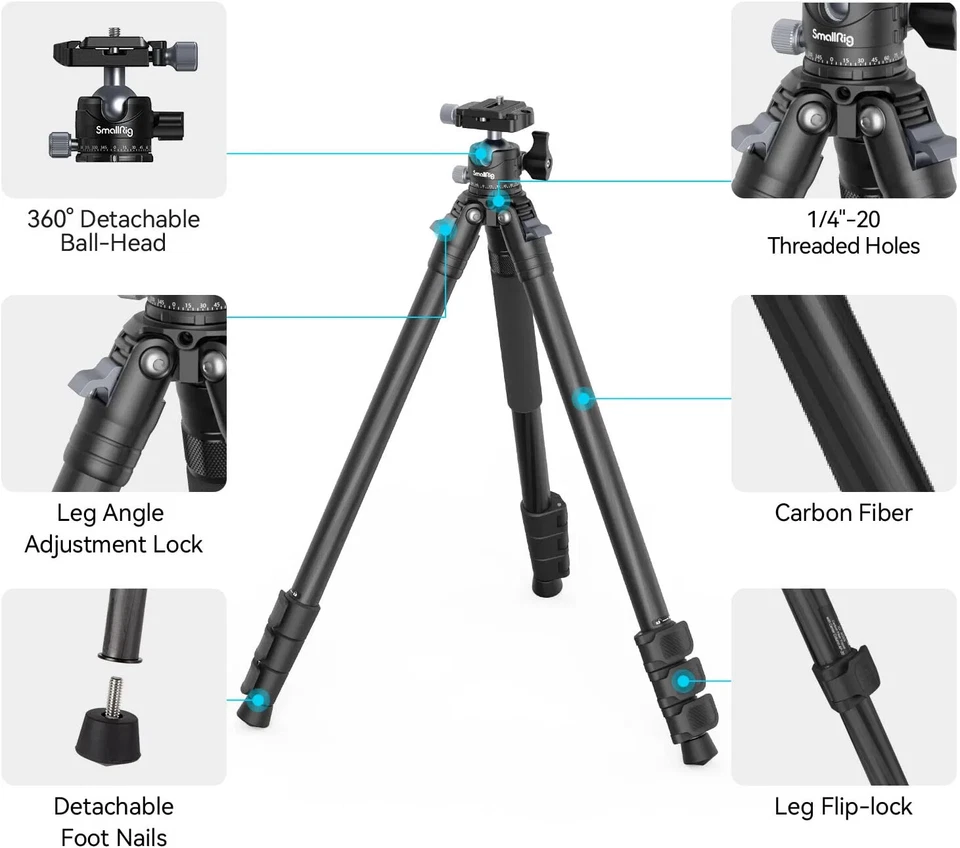 SmallRig 54" Carbon Fiber Tripod w/ Monopod 360° Ball Head Maxload 12KG for Sony - Image 3 of 4