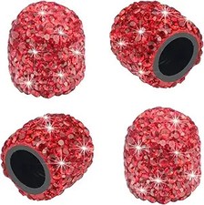 Sparkling Handmade Crystal Rhinestone Tire Valve Stem Caps Chrome Color Red