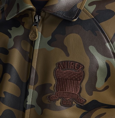 Męska kurtka skórzana Avirex USA CAMO ICON Limitowana edycja Flight Bomber Skóra bydlęca - Zdjęcie 11 z 15