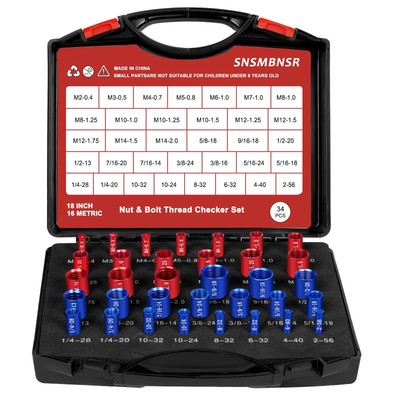 34pcs Thread Checker, Nut and Bolt Thread Checker, 18 Inch & 16 Metric Box Se...