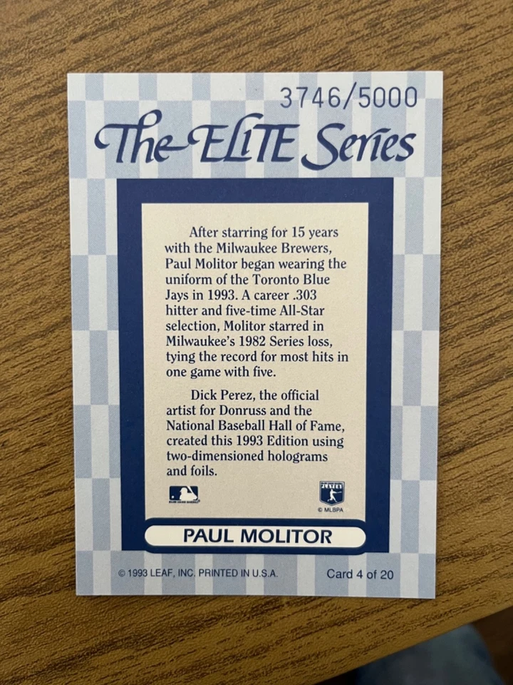 1993 Donruss Elite Super #4 Paul Molitor - Image 2 of 2