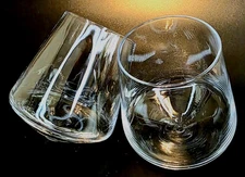 (193) Set Of 2 Hand Blown Rolling Stemless Wine Glasses By Viski