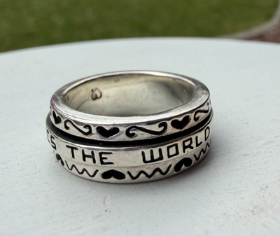Brighton Sterling Silver Garnet Spinner Ring LOVE MAKES THE WORLD