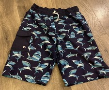 Cat Jack Boys Shark Print Swim Trunks Blues UPF 50 Size L 12/14 EUC