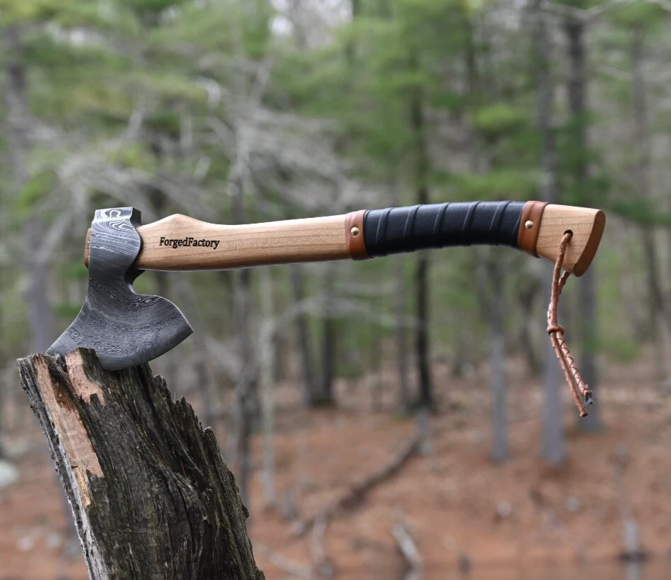 NUEVO Hacha Vikinga Hecha a Mano 20" Acero Damasco Barbudo Camping Hacha Regalo con Funda Foto 3 de 4