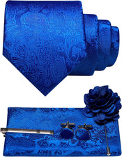 Cravatta Da Uomo Paisley Con Fazzoletto Da Taschino, Fermacravatta Con Fiore E G