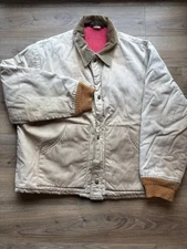 Vintage 80s Osh Kosh B'Gosh Canvas Work Wear Jacket Tan Corduroy Collar Size 50R