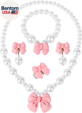 Princess Jewelry for Little Girls, Handmade Bow Pearl Kids Jewelry Set, Stretch