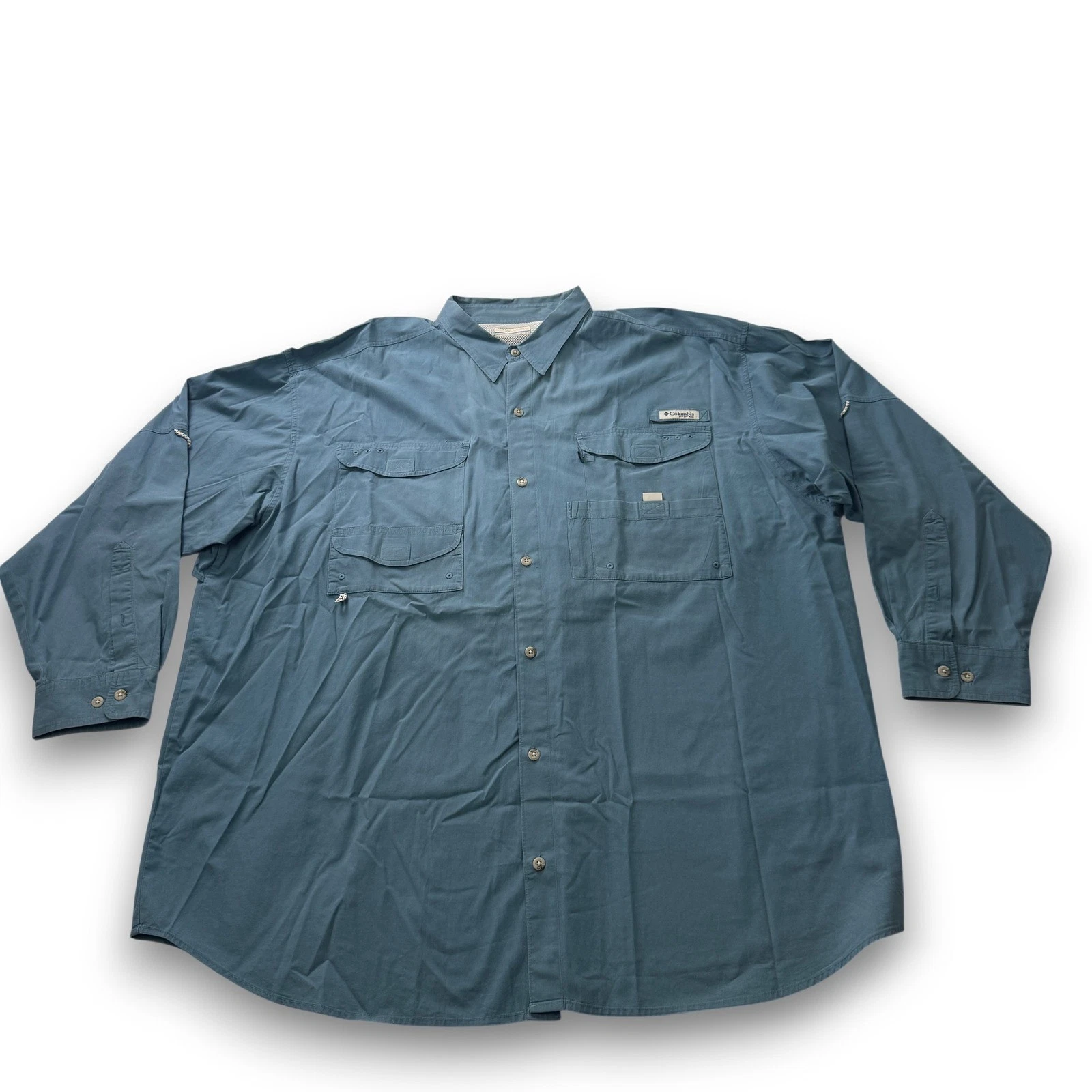 Columbia PFG Mens XXL Blue Long Sleeve Fishing Shirt Cotton Button Down FM7120