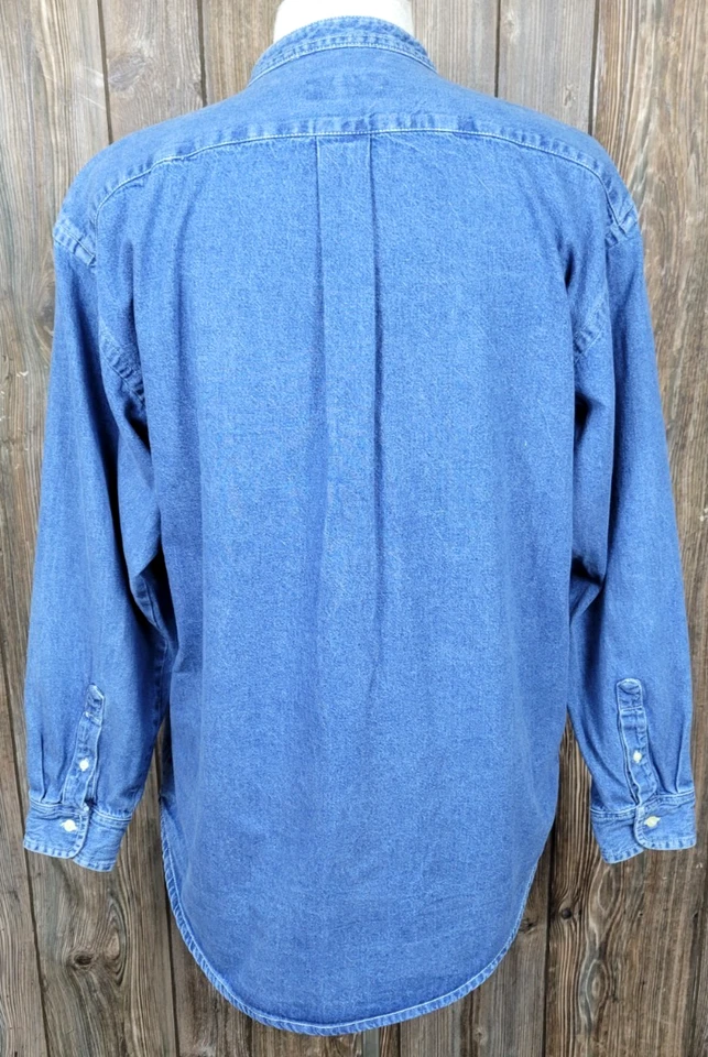 Vintage American Eagle Outfitters Denim Shirt Button Up Collarless Blue Mens L - Image 4 of 4
