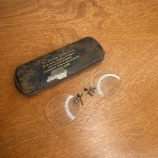 Antique spectacles specs eyeglasses glasses frames w/ case Goldenburg Chicago