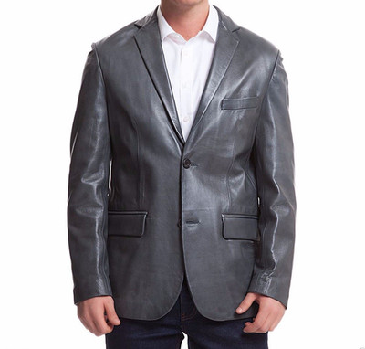 Herren Grau Leder Blazer Mantel 100% Echtes Echt Lammleder Zwei Knopf...