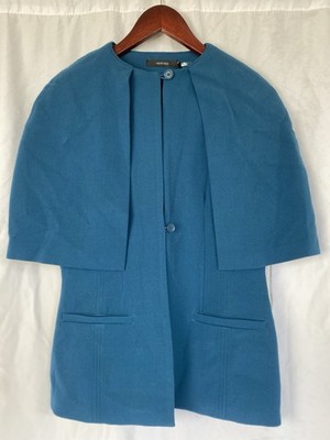 NWT Vertigo Sleeveless Jacket Cape Vest Women s Size 6 Round Neck Button Teal