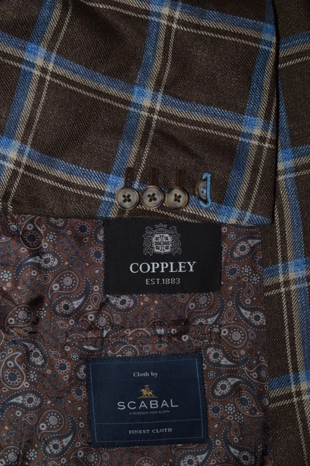 52R Luxury Linen Wool Silk SCABAL COPPLEY Surgeon Brown Windowpane blazer jacket - Image 2 of 4