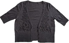 White House Black Market SILK GRAY EMBELLISHED CARDIGAN SWEATER Shrug Sequin Med