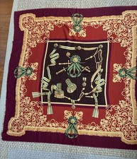 Large Scarf Red Green Gold with Maroon Border. 46x46. Very Good Condition