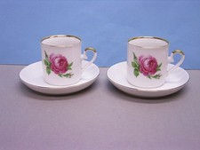 PAAR ESPRESSOTASSEN, PORZELLAN, GOLDRAND, ROSENDEKOR,BAREUTHER BAVARIA,W-GERMANY