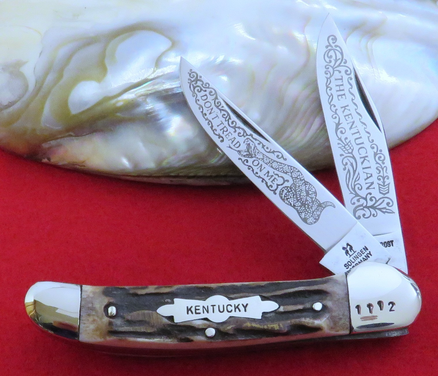 Kissing Crane Stag Copperhead Knife 1976 Parker Frost SFO Gadsden Flag Etch! NR