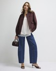River Island Womens Bomber Jacket Red Faux Suede Classic Long Sleeves Pockets