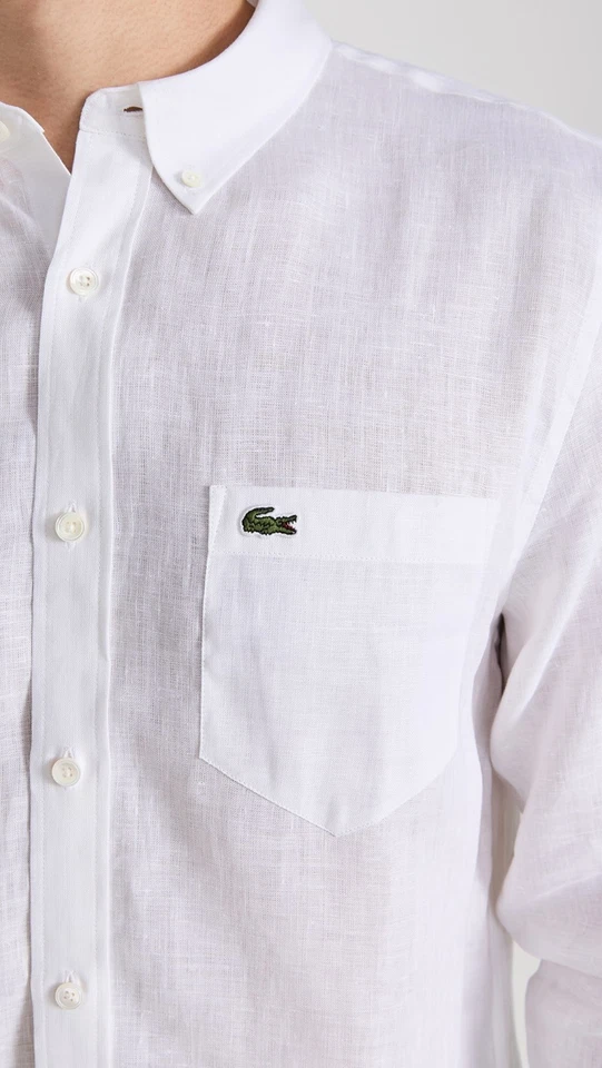 $140 Lacoste Men’s SZ  XL  Regular Fit  Linen Shirt White - Image 3 of 4