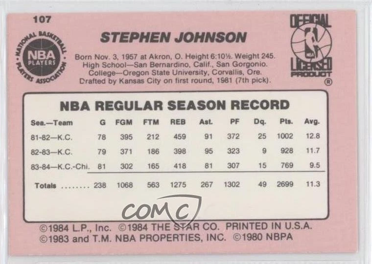 1984-85 Star Steve Johnson #107 - Image 2 of 2