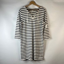 Old Navy Dress Womens Large Blue White Striped Lace Up V-Neck 3/4 Sleeve Shift