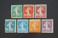 France 1907 Semeuse n° 137 à 142 + 140j(IIIB), NEUFS** LUXE, Cote=127€