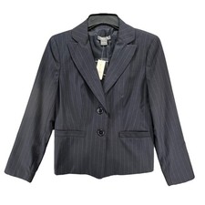 Ann Taylor Blazer Womens 4 Blue Pinstripe Jacket Two Button Career Suit Separate