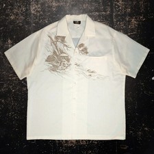 Vintage 70s Iolani Japanese Print Diamond Dobby Aloha Cabana Shirt XL Hawaii USA
