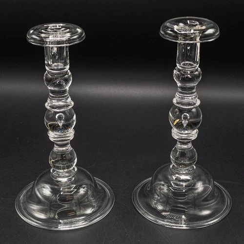 Steuben Art Glass Crystal Baluster Teardrop Candlestick 10 1/4" - 7746 Pair