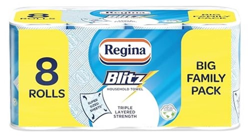 Regina Blitz Household Towel, 8 Rolls, 560 Super-Sized Sheets, Triple 