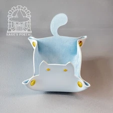 Sage's Light Blue Enchanted Cat Dice Tray | DND Dice Tray TTRPG Cute Kitty Tray