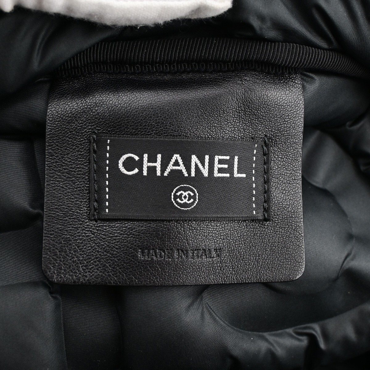 CHANEL Doudoune Backpack Embossed Nylon Leather Gray Black  display picture 3