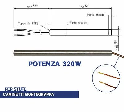 CANDELETTA ACCENSIONE STUFA PELLET RESISTENZA D 10 X 180 320W MONTEGRAPPA (04045