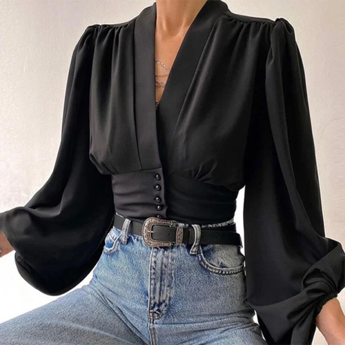 Women Blouse Long Sleeve Shirts Ladies Loose Business V Neck Tunic Shirt - Picture 8 of 19