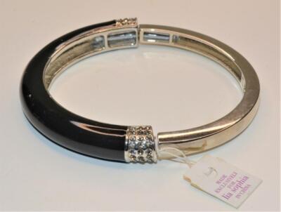 Neu Mit Etikett LIA SOPHIA Silvertone Schwarzer Emaille Strass Armreif 2 3/4''d