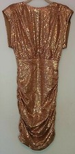 COCKTAIL DRESS SEQUIN RUCHED BODYCON FORMAL PARTY KEYHOLE BACK NWT COPPER SMALL