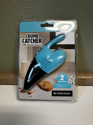 Modern Monkey Crumb Catcher USB Desktop Vacuum, Blue, 2 Attachments- BRAND NEW