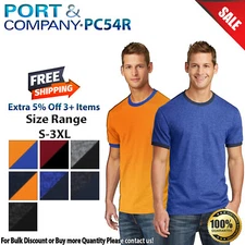 Port & Company PC54R Mens Short Sleeve Retro Ringer Crew Neck Cotton T-Shirt