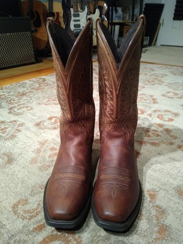 ARIAT TROUBADOUR BROWN COWHIDE LEATHER S TOE COWBOY BOOTS #10017359 MEN'S 10.5D - 第 2/12 張圖片