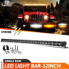32" Single Row LED Light Bar Amber White Strobe Combo Beam for Truck Offroad UTV