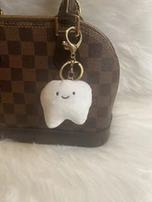 Tooth Pompom Bag Charm Keychain Car Key Fob Plush Novelty Dental Dentist Gift