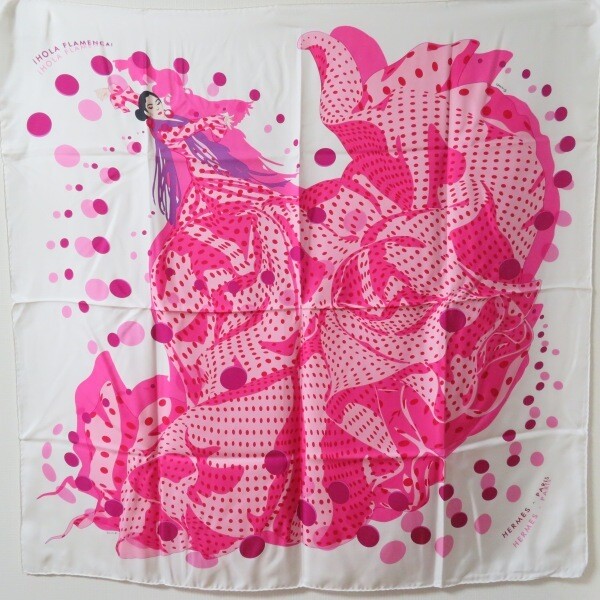 Hermes Kale90 Flamencai Ivory Pink Silk Scarf Ladies 765577