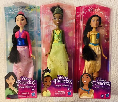 Disney Princess Royal Shimmer Dolls Mulan-Tiana, Pocahontas