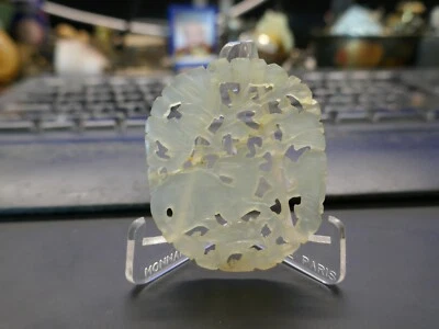 amulette Chine,jade blanc filigrané,ancienne avec 1 restauratuion,H 58mm,P18,50g - Photo 1/4