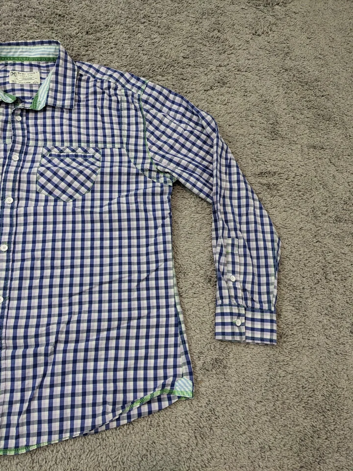 Marc Ecko Cut & Sew Button Up Shirt Mens 2XL XXL Long Sleeve Check Blue - Image 2 of 4