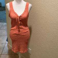 Forever 21 Women's M Lace Up Sweater Knit Mini Dress Orange Peach Bodycon New